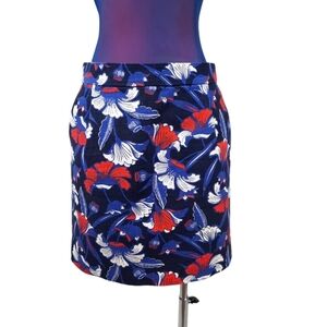 J. Crew Twill Floral Short Pencil Skirt Red White & Blue‎ Size 0 Women's
